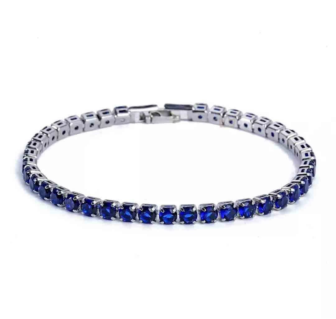 TENNIS BRACELET - WHITE GOLD WITH BLUE CRYSTALS
