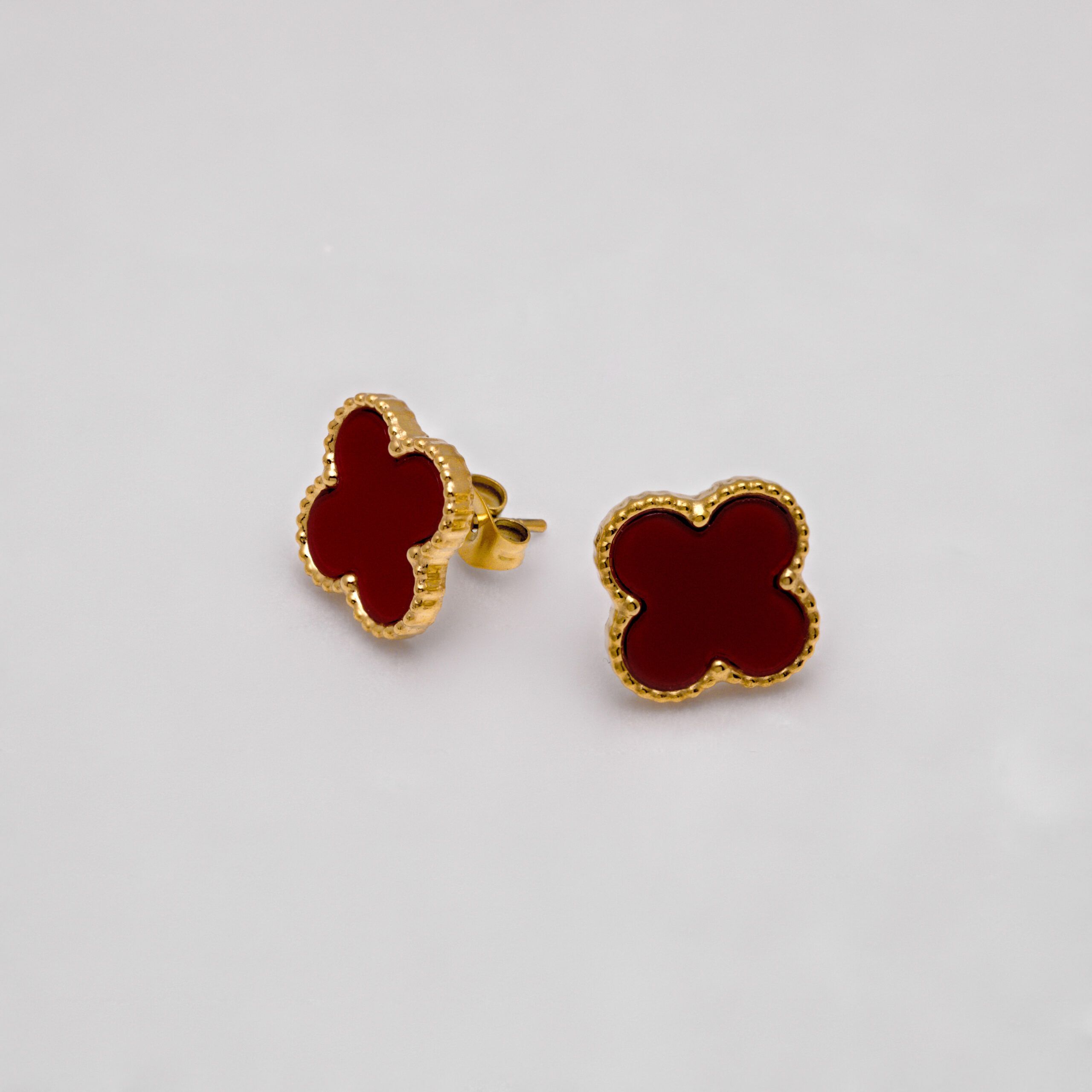 CLOVER EARRINGS - GOLD & RED