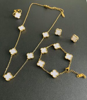 05 CLOVER NECKLACE SET - (GOLD) WHITE
