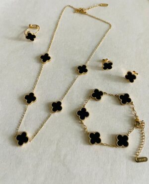 05 CLOVER NECKLACE SET - (GOLD) BLACK