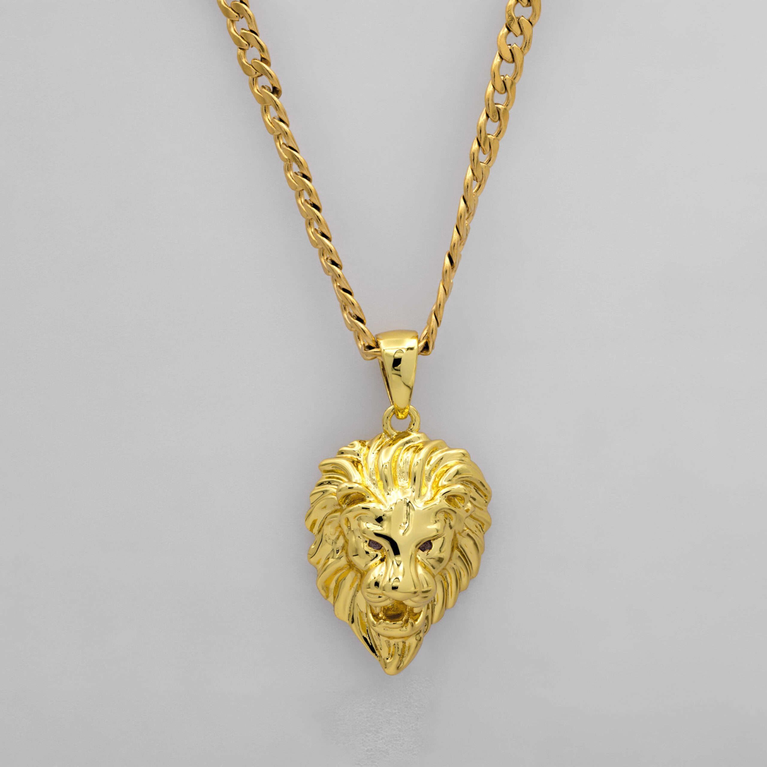 LION HEAD PENDANT NECKLACE - GOLD
