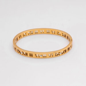 HOLLOW ROMAN NUMERAL BRACELET – GOLD WITH STONES