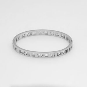 HOLLOW ROMAN NUMERAL BRACELET – WHITE GOLD WITH STONES